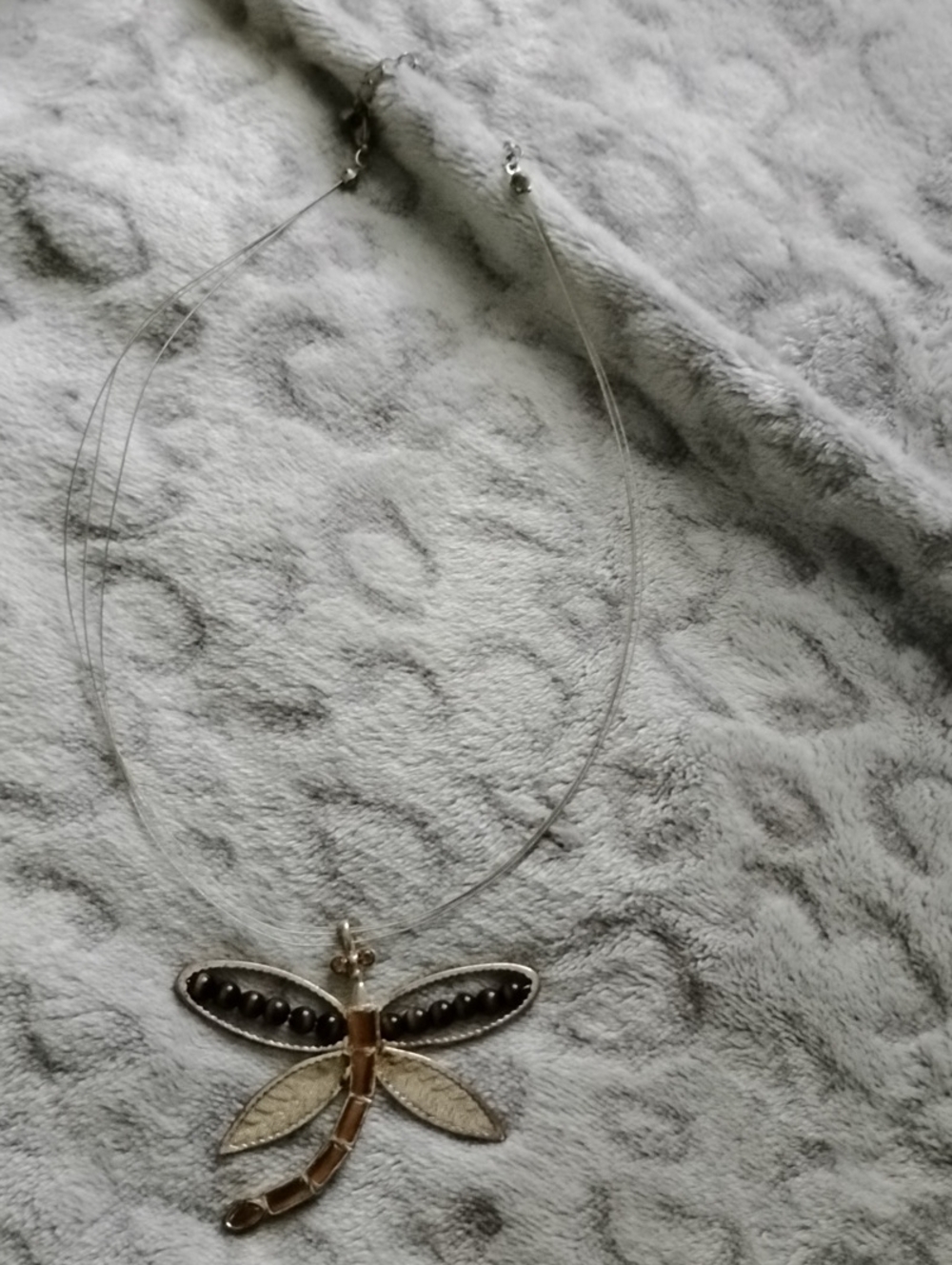 Dragonfly Pendant Necklace - Silver and Black